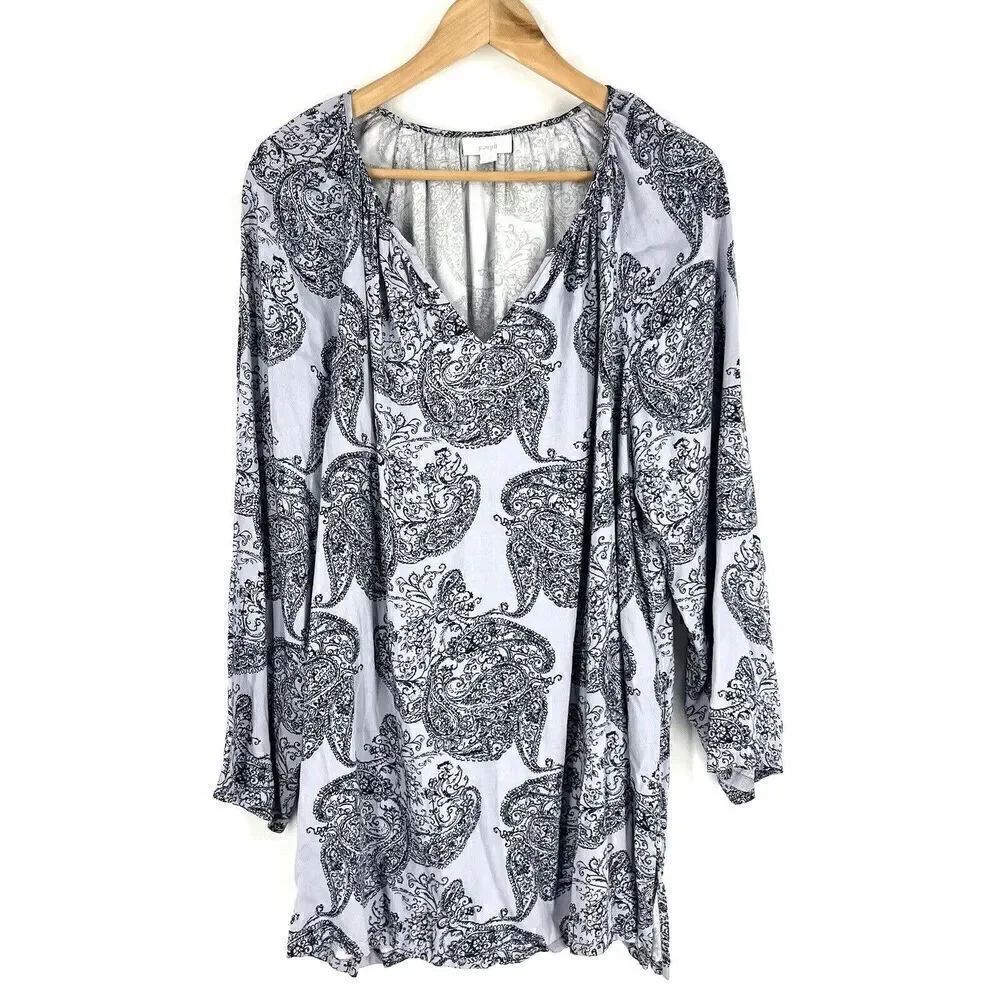 Pure J Jill Top Size Large Womens Blue Paisley Print Tunic Shirt V Neck Blouse